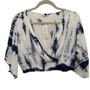 Boho Soul Navy Tie Dye Wrap Crop Top Womens M NWT